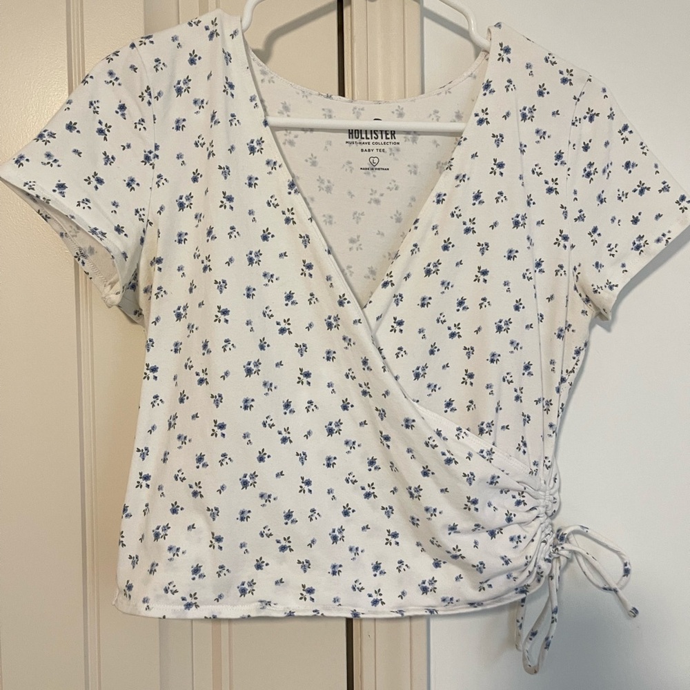 Hollister White Floral Wrap Top